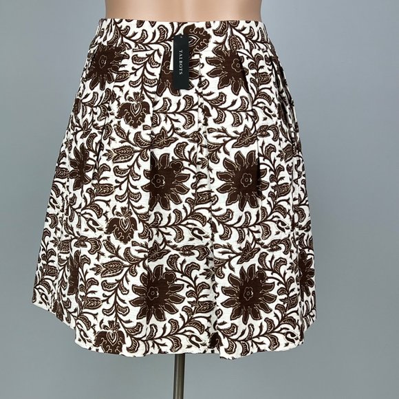Talbots Womens Floral Pleated A Line Skirt Brown Linen Blend Pockets size 16 - Picture 4 of 11